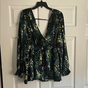 Torrid Black and Teal Patterned Blouse